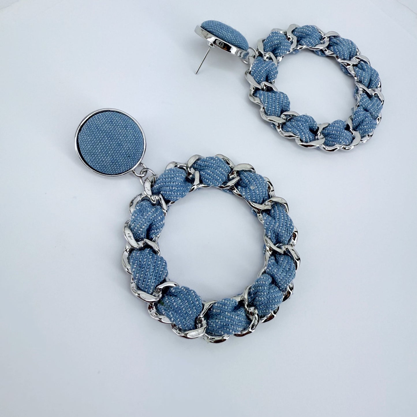 Denim Drop Dangle Round Earrings