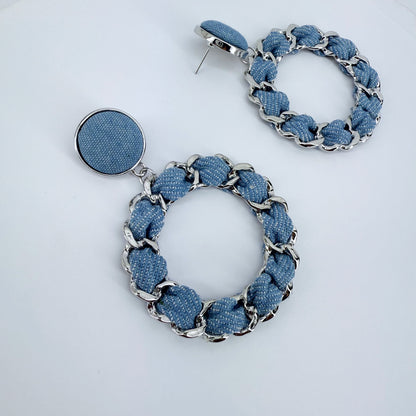 Denim Drop Dangle Round Earrings