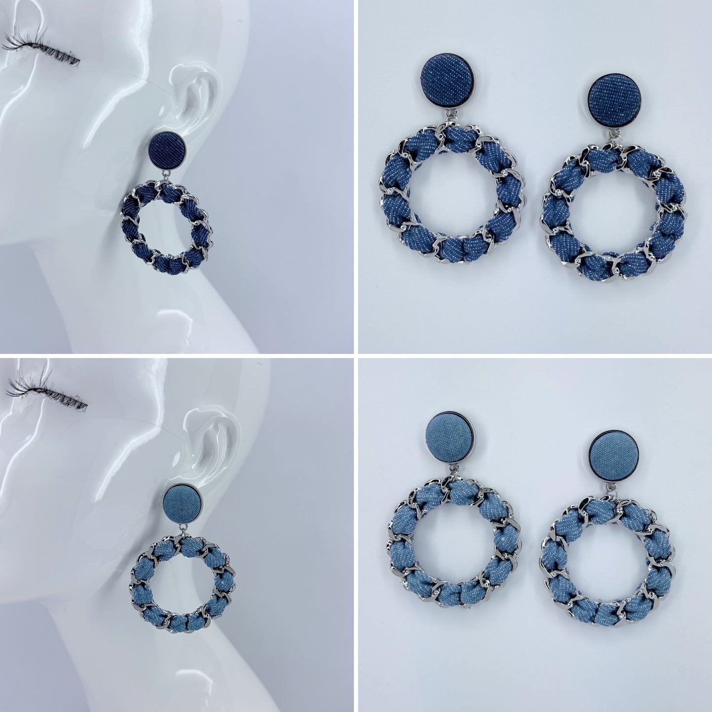 Denim Drop Dangle Round Earrings