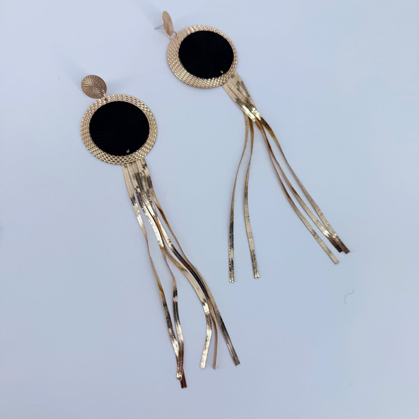 Extra Long Gold or Silver Finish Herringbone Tassel Earrings