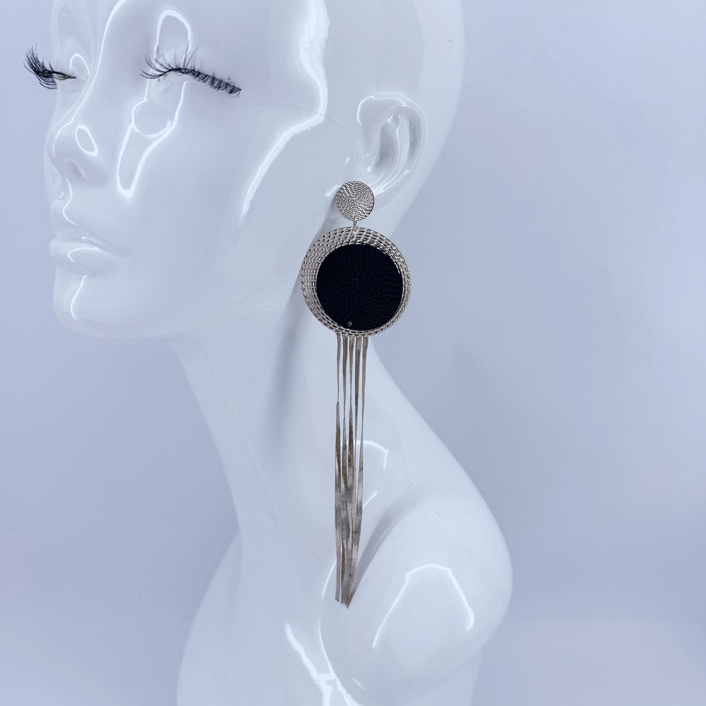Extra Long Gold or Silver Finish Herringbone Tassel Earrings