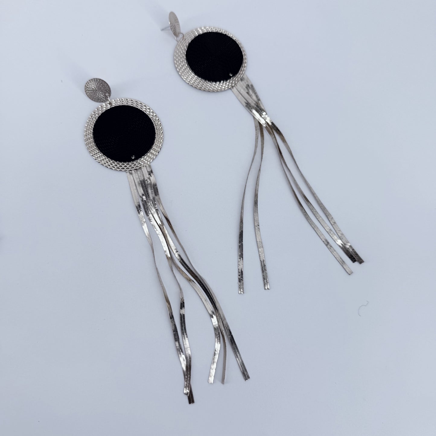 Extra Long Gold or Silver Finish Herringbone Tassel Earrings