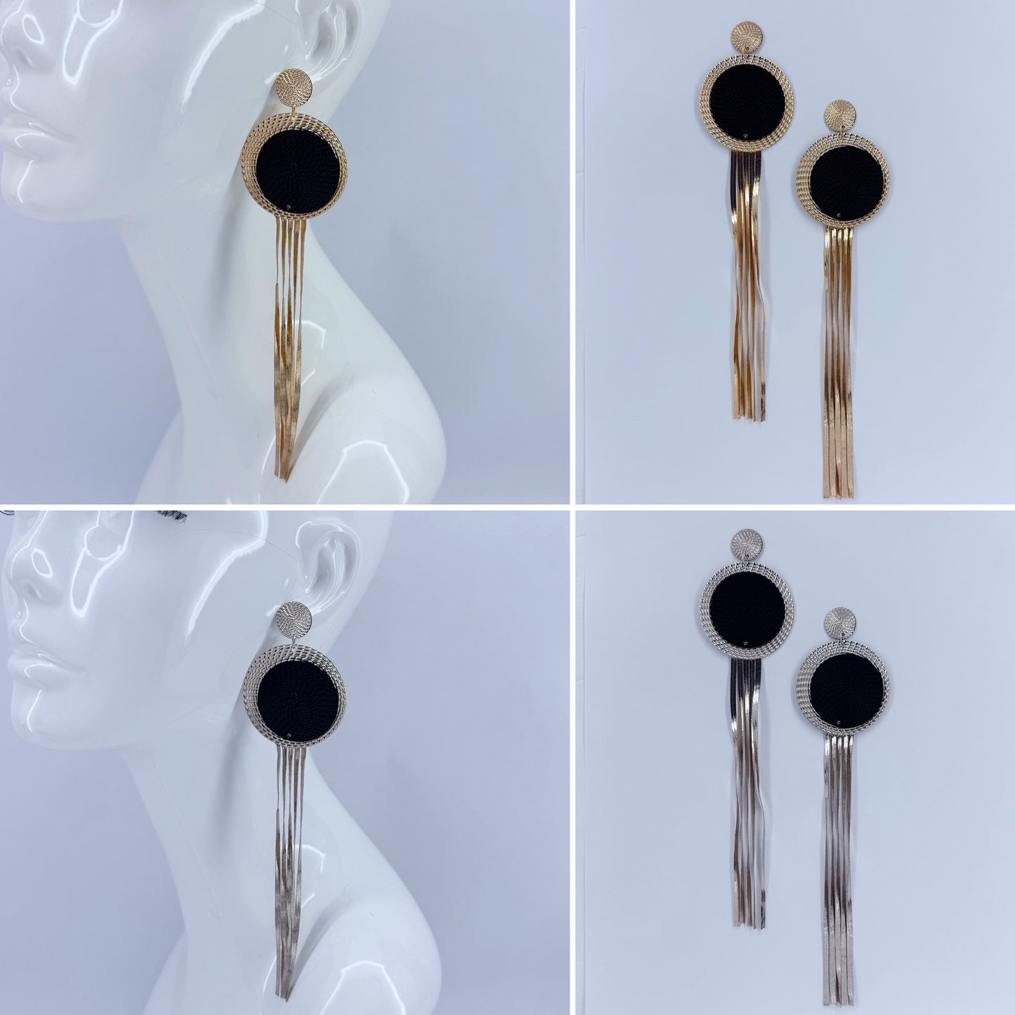 Extra Long Gold or Silver Finish Herringbone Tassel Earrings