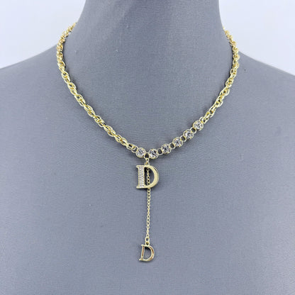 Gold or Silver Finish Rhinestones Initial D Necklace