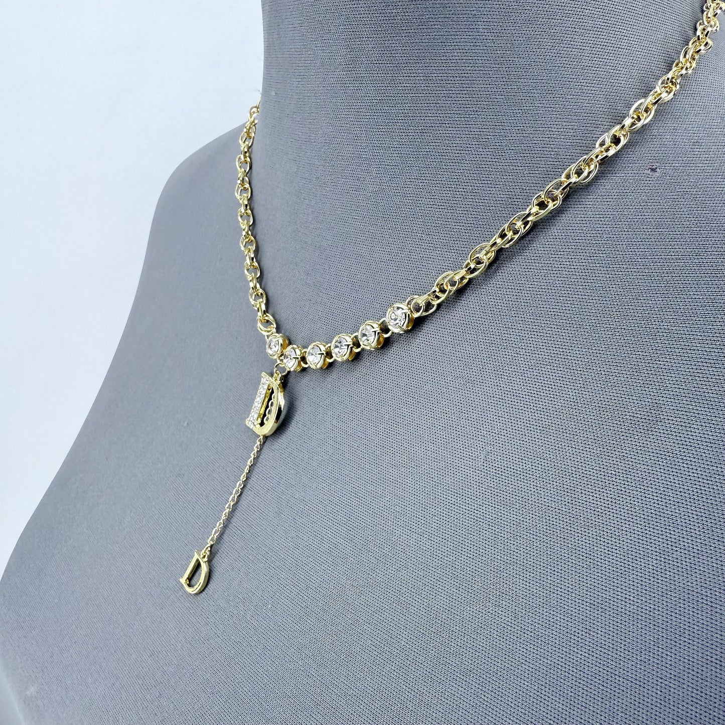 Gold or Silver Finish Rhinestones Initial D Necklace