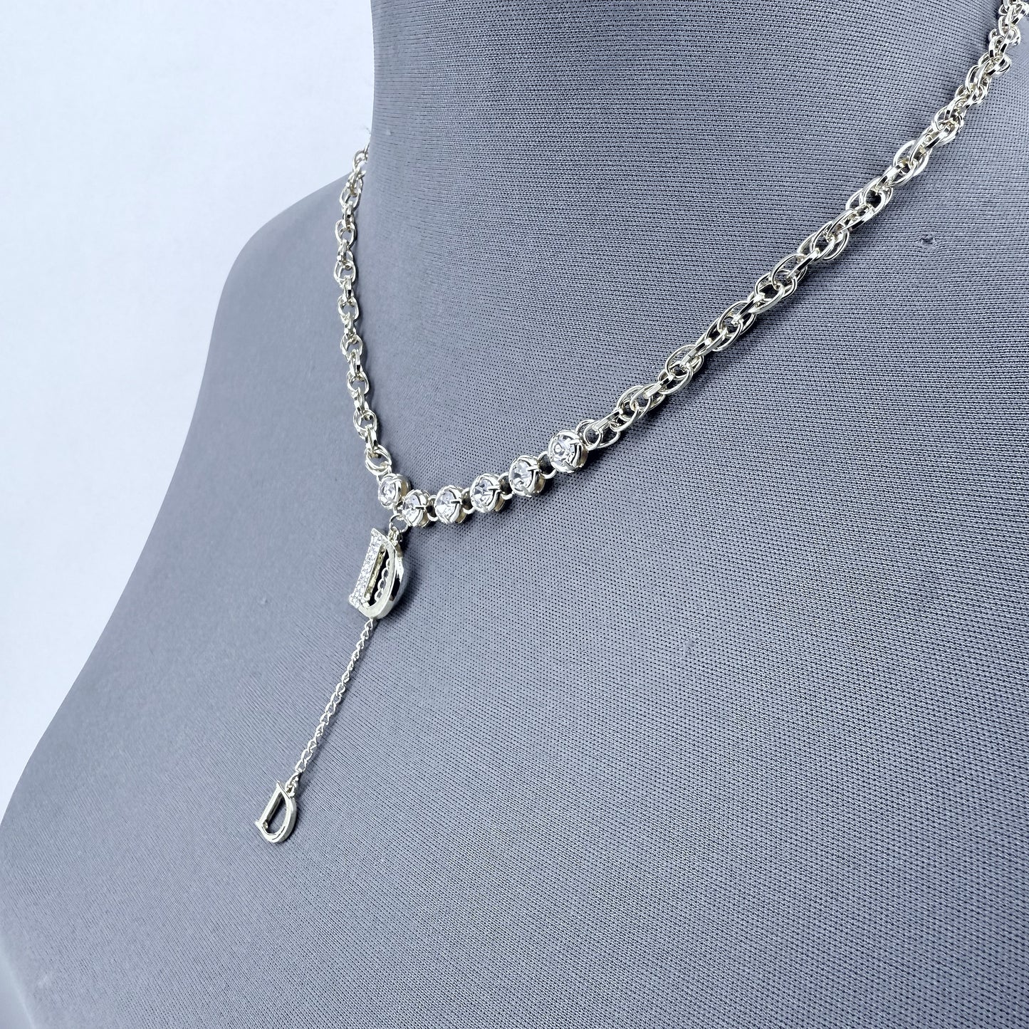 Gold or Silver Finish Rhinestones Initial D Necklace