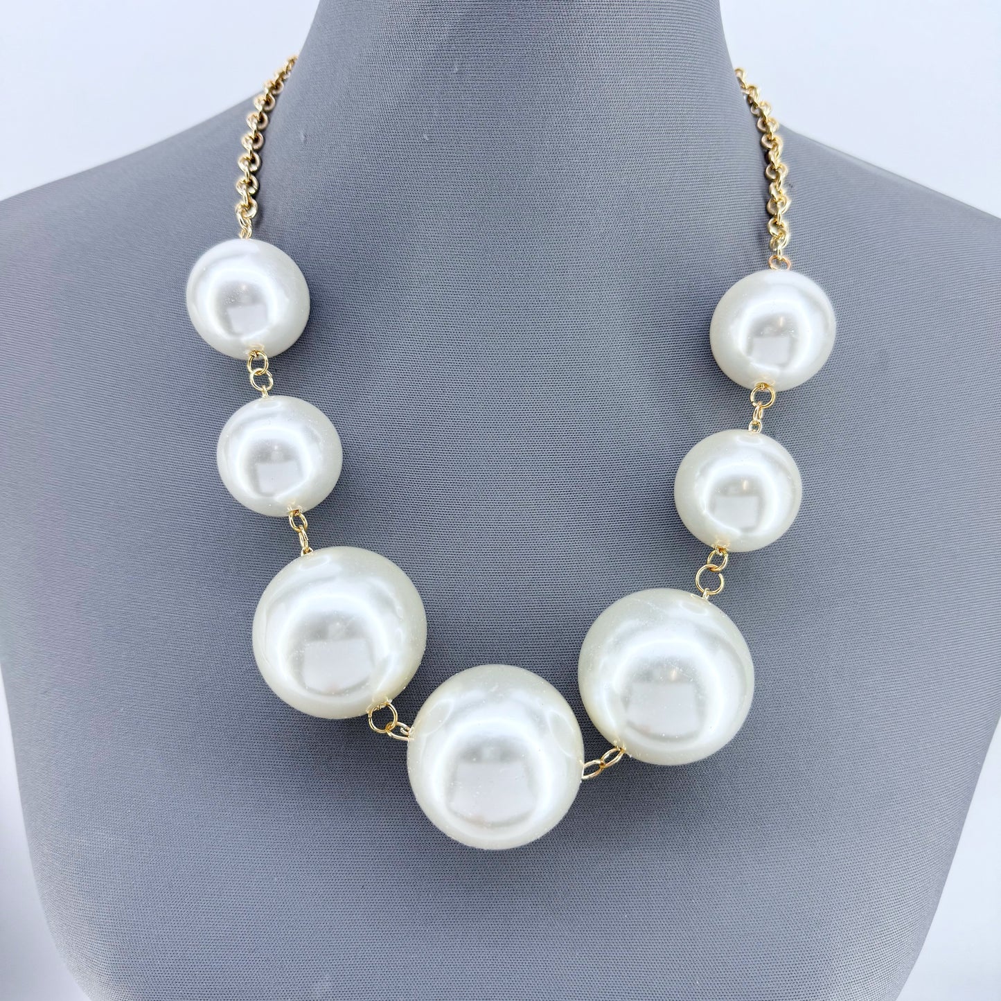 Gold or Silver Finish Large Pearl Statement Necklace