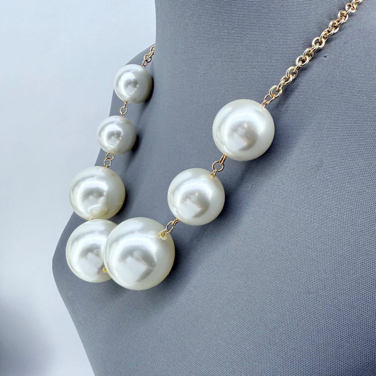 Gold or Silver Finish Large Pearl Statement Necklace