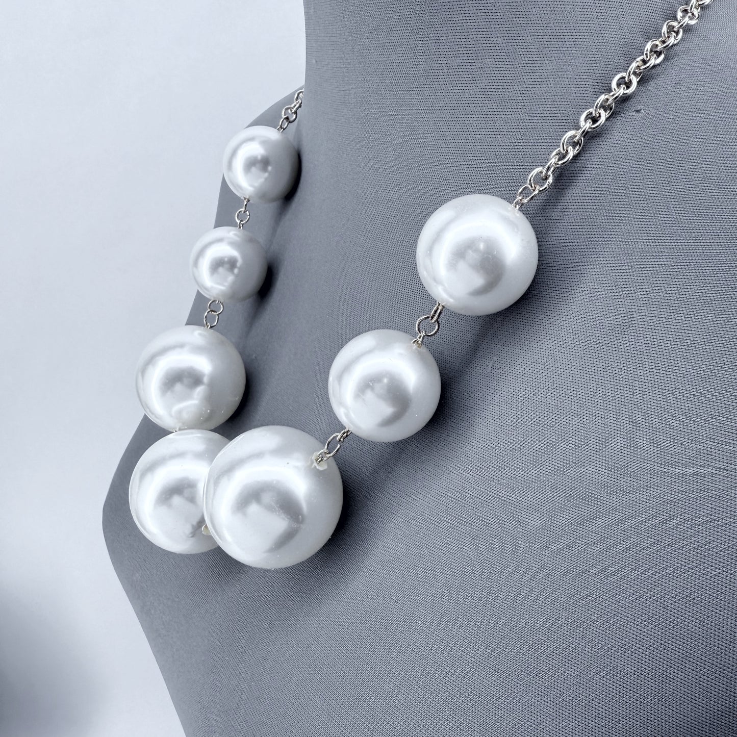 Gold or Silver Finish Large Pearl Statement Necklace