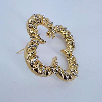 Gold Or Silver Brooch Clover Design With Rhinestones