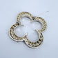 Gold Or Silver Brooch Clover Design With Rhinestones
