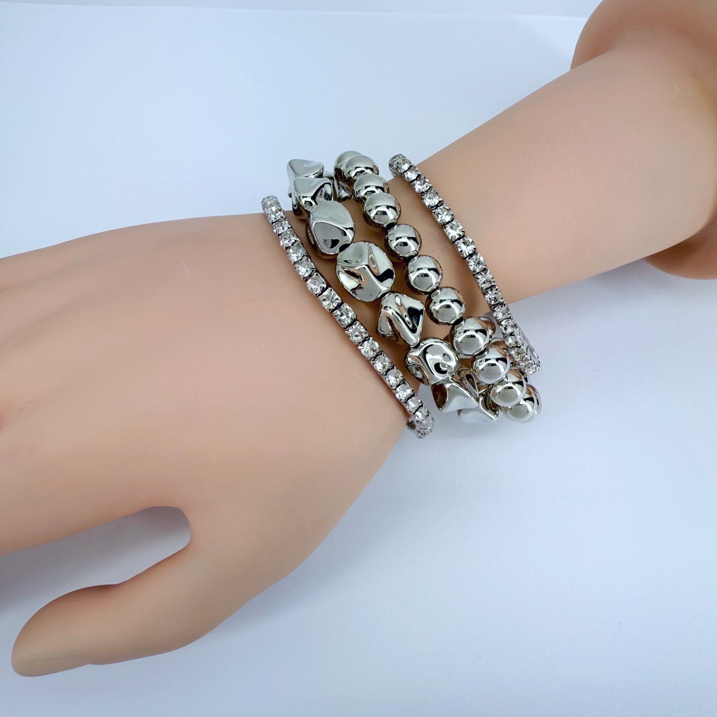 Gold or Silver Finish 4 Set Stretchable Bracelet