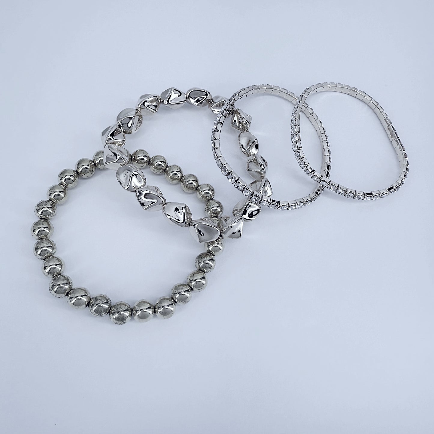 Gold or Silver Finish 4 Set Stretchable Bracelet