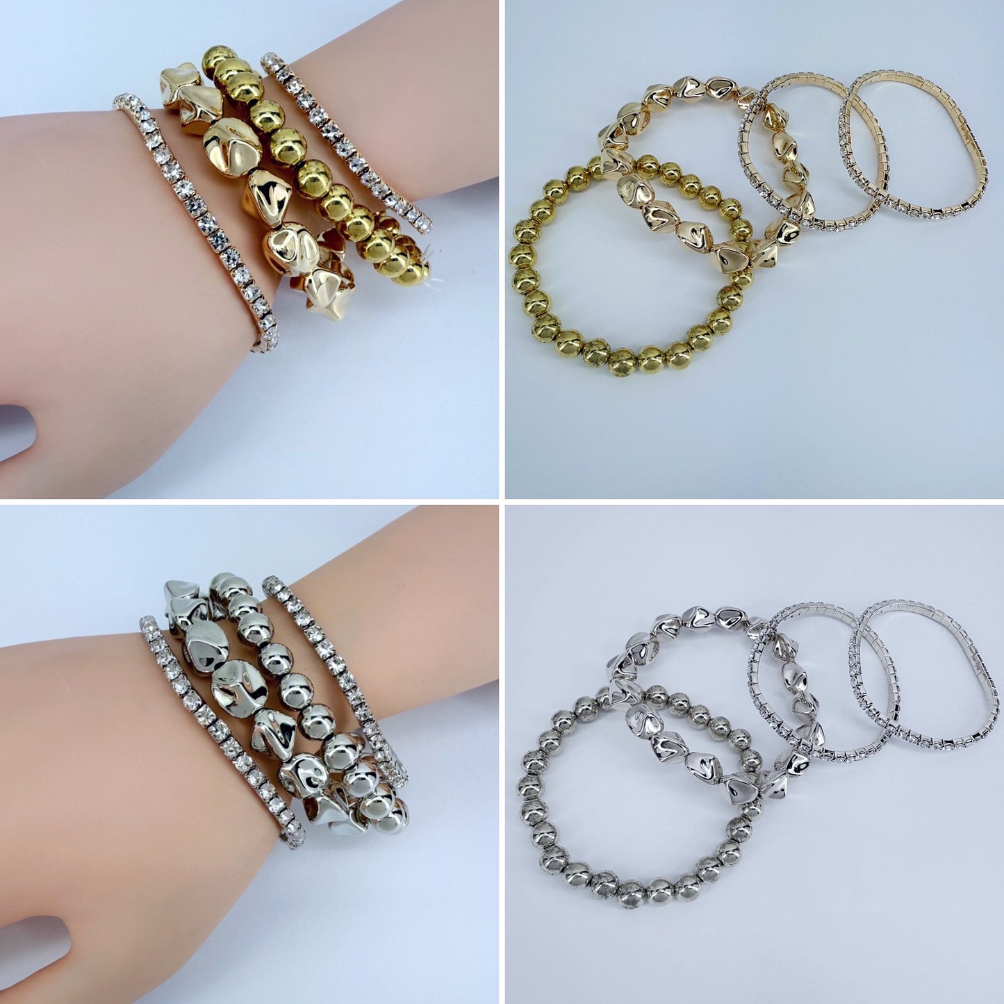 Gold or Silver Finish 4 Set Stretchable Bracelet