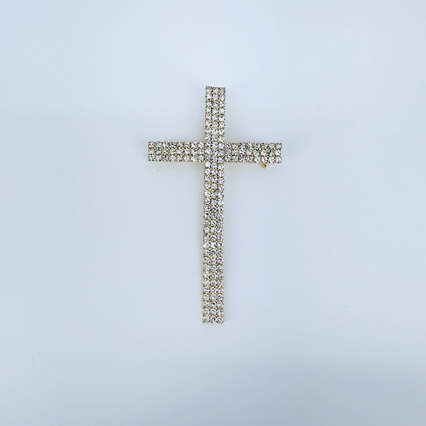 Clear Rhinestones Dainty Cross Brooch