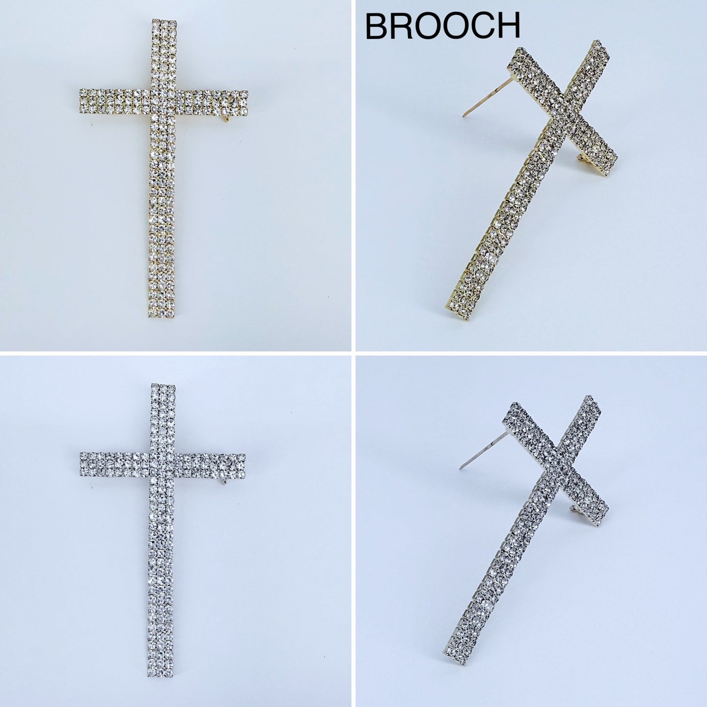 Clear Rhinestones Dainty Cross Brooch