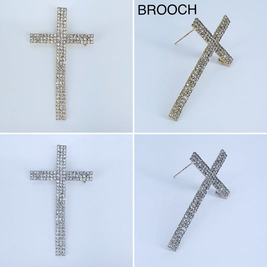 Clear Rhinestones Dainty Cross Brooch