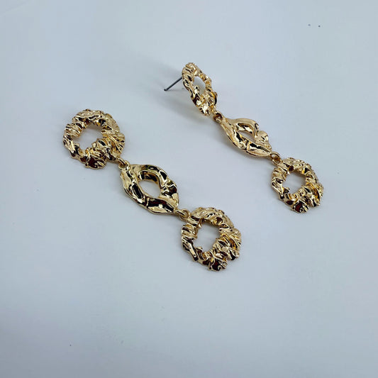 Nugget Texture Hammered Metal Drop Dangle Earrings