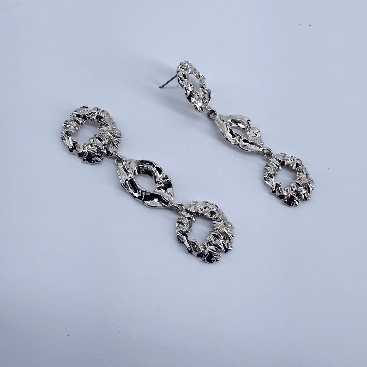 Nugget Texture Hammered Metal Drop Dangle Earrings