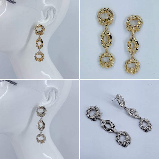Nugget Texture Hammered Metal Drop Dangle Earrings