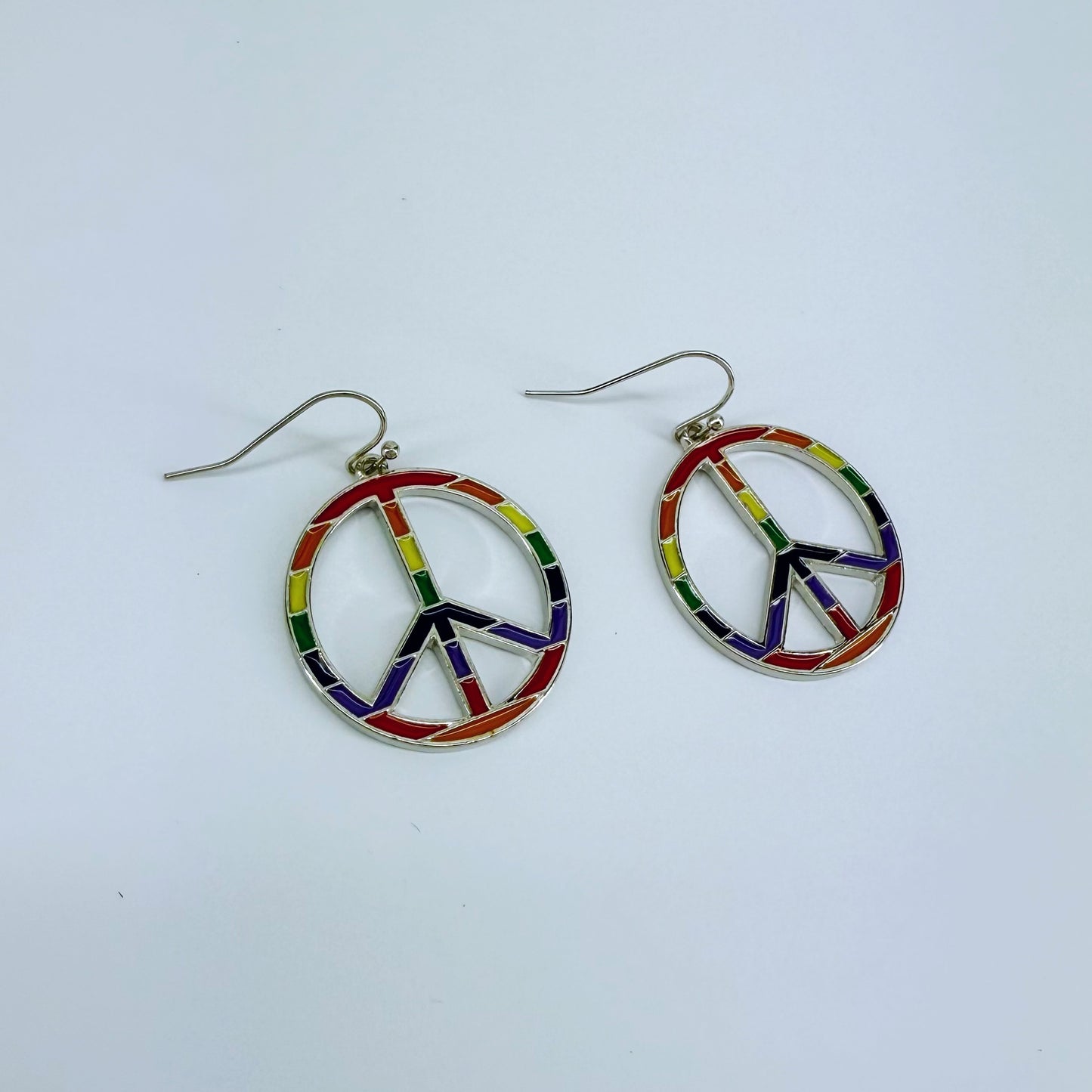 Drop Dangle Peace Sign Raibow Earrnigs