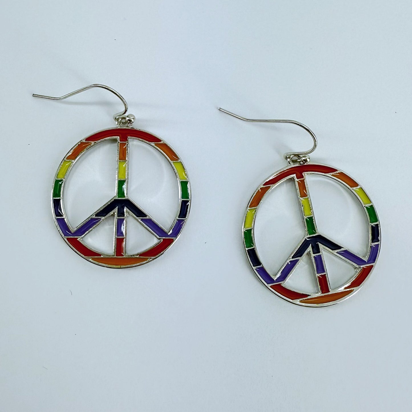 Drop Dangle Peace Sign Raibow Earrnigs