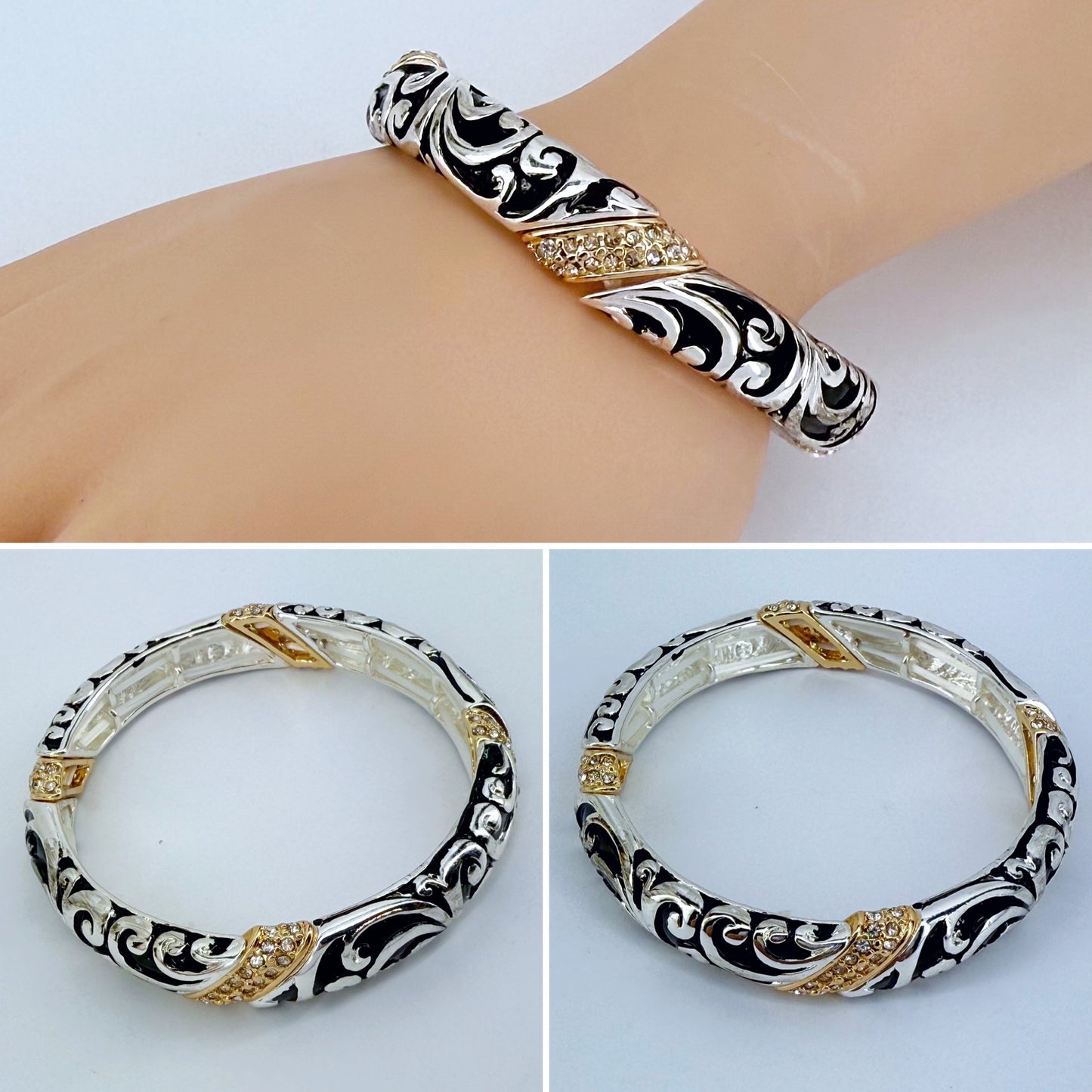 2 Tones Stretchable Filigree Design Bracelet