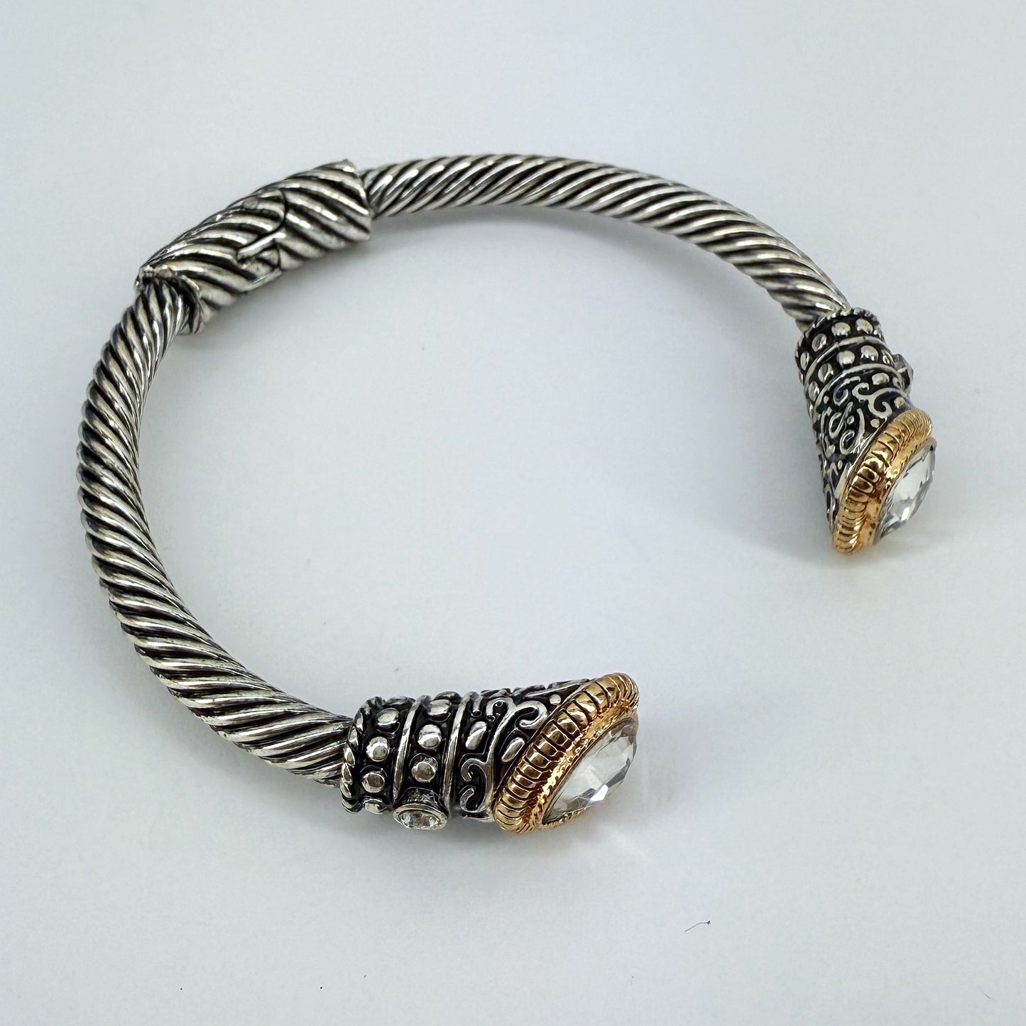Cable Style Bangle Bracelet with Heart Rhinestone
