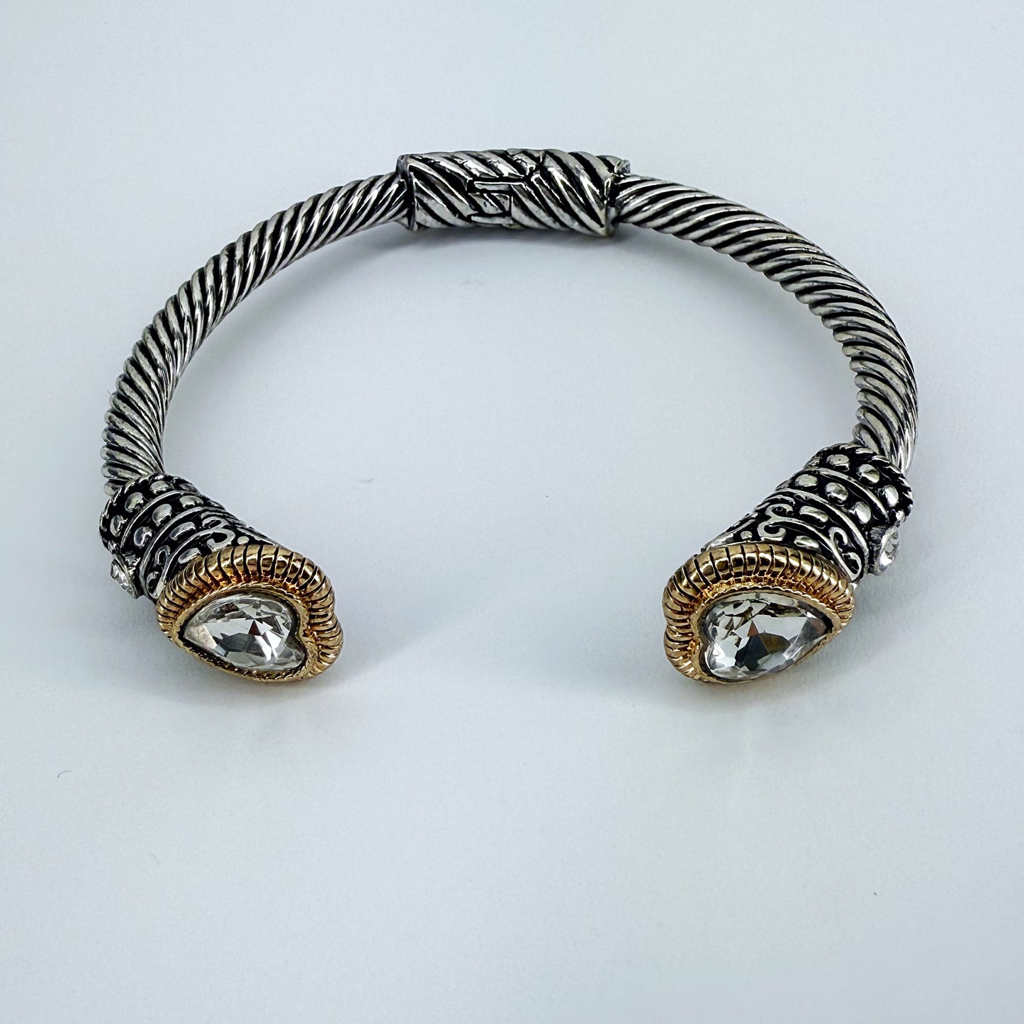 Cable Style Bangle Bracelet with Heart Rhinestone