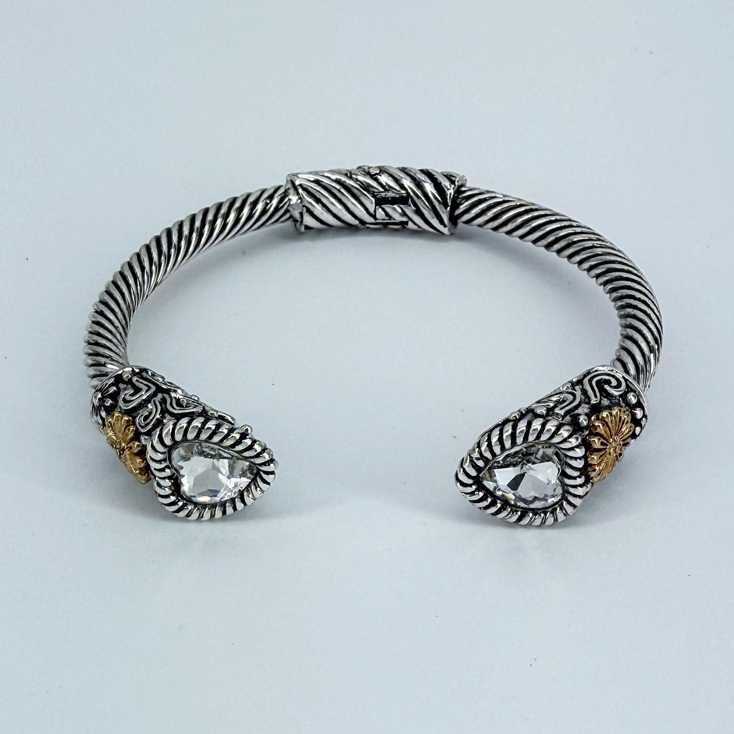 Cable Style Bangle Bracelet with Heart Rhinestone