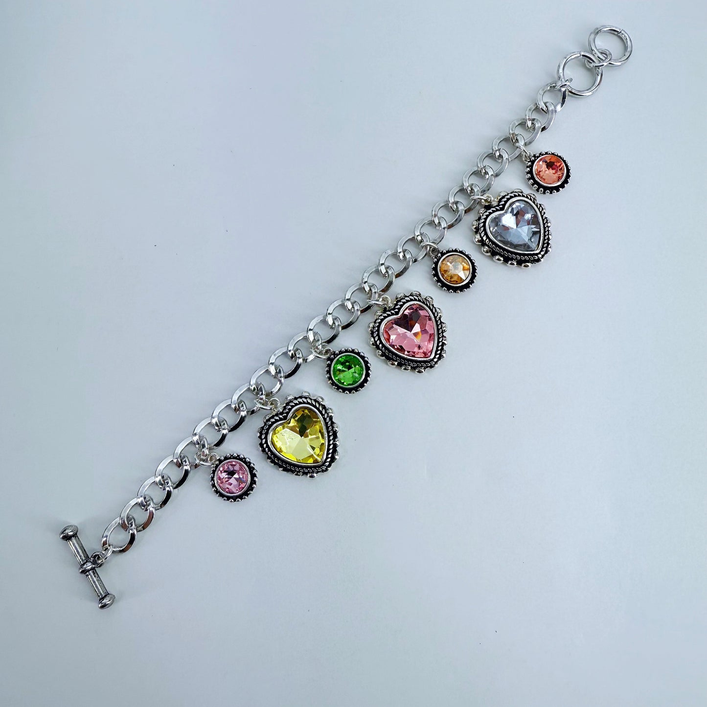 Multicolor Heart Oval Charms Chain Bracelet