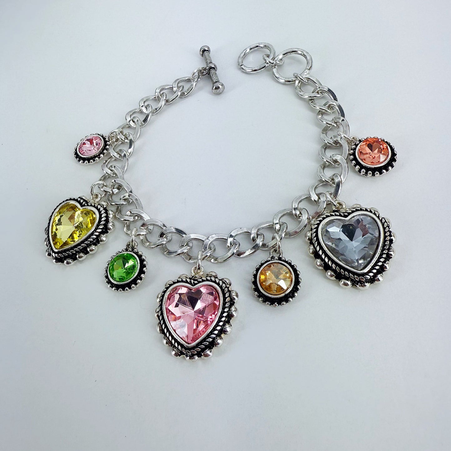 Multicolor Heart Oval Charms Chain Bracelet