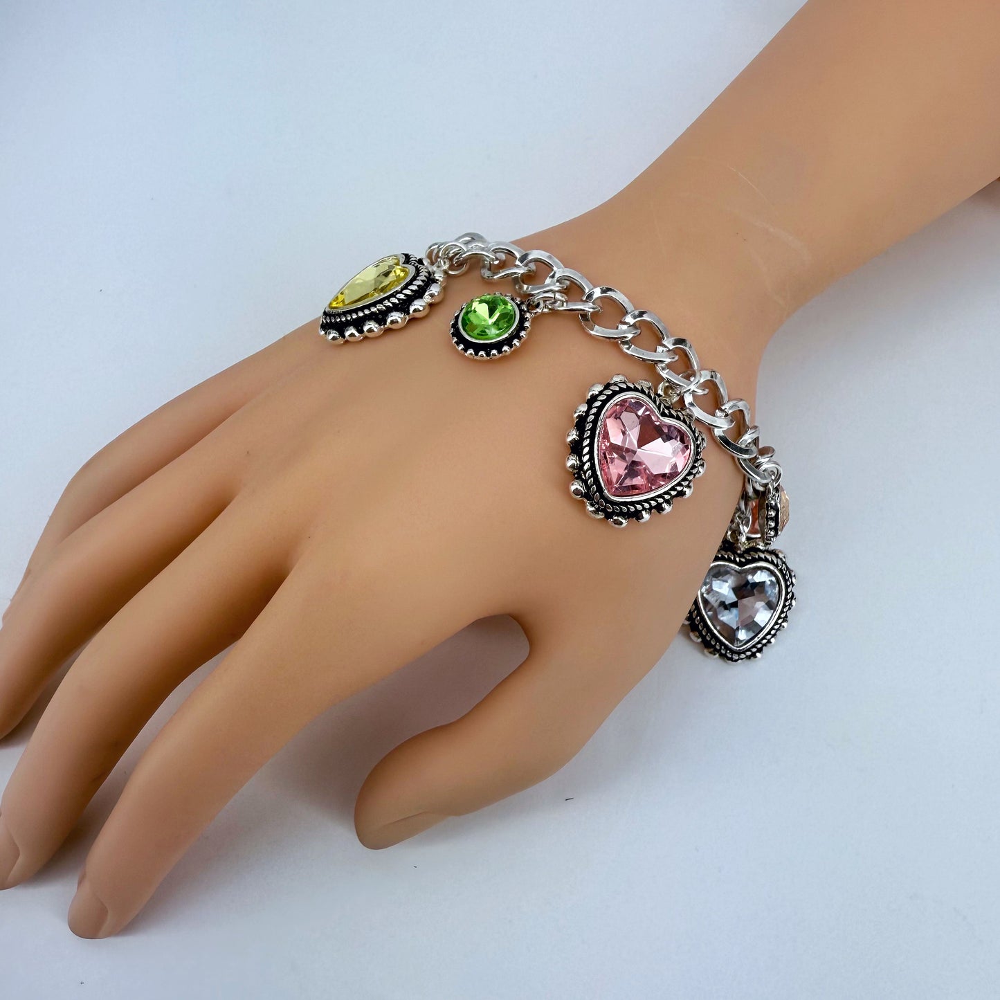 Multicolor Heart Oval Charms Chain Bracelet