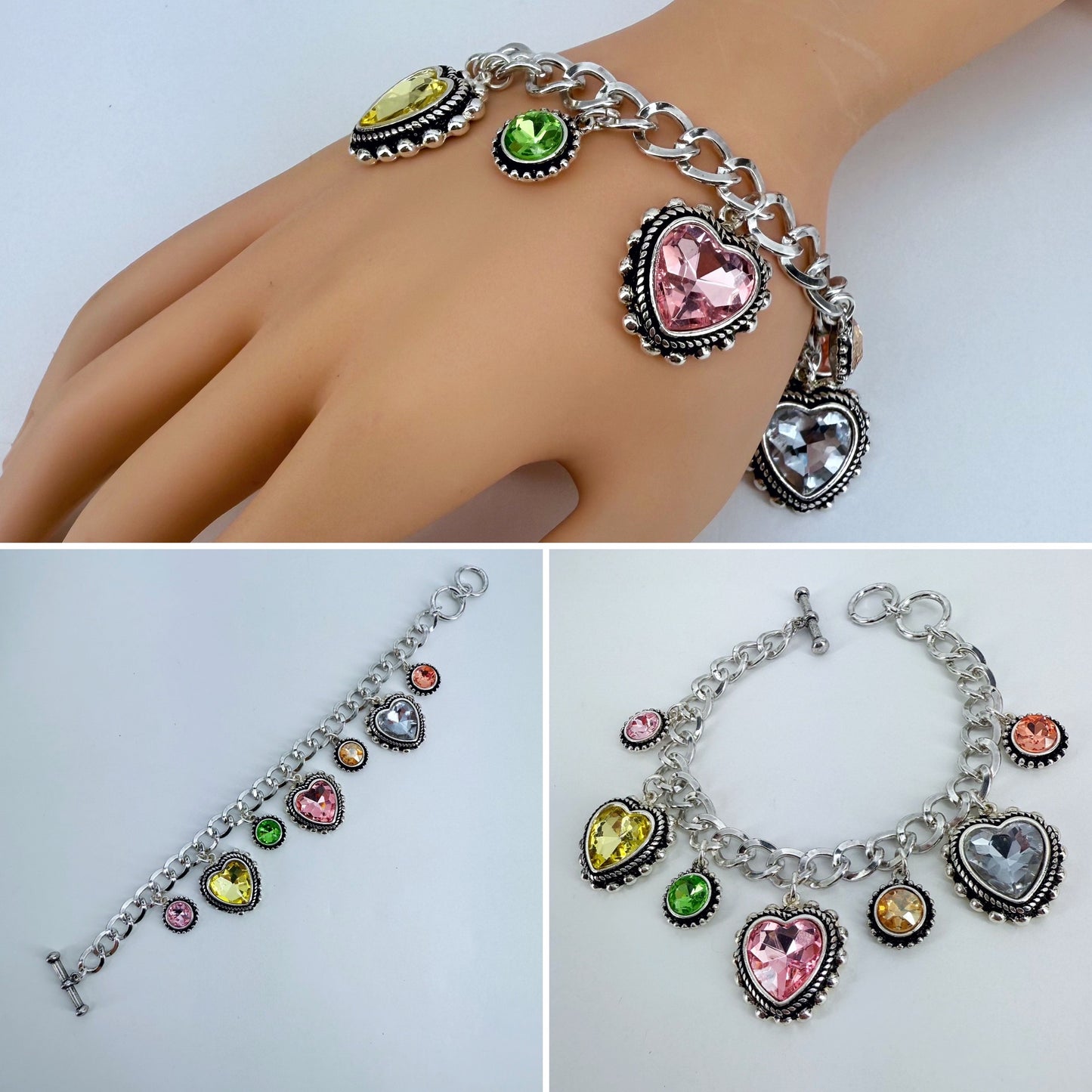 Multicolor Heart Oval Charms Chain Bracelet