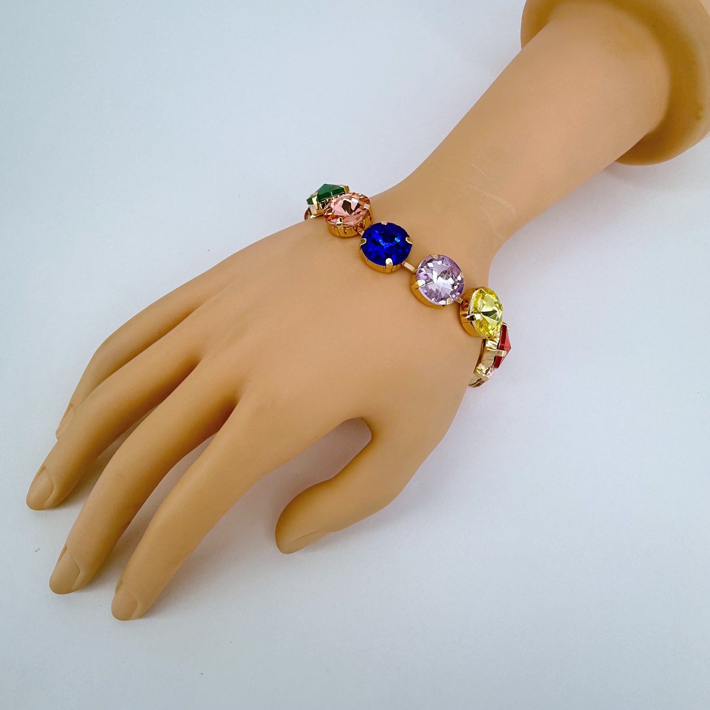 Gold Finish Multicolor Round Stones Bracelet