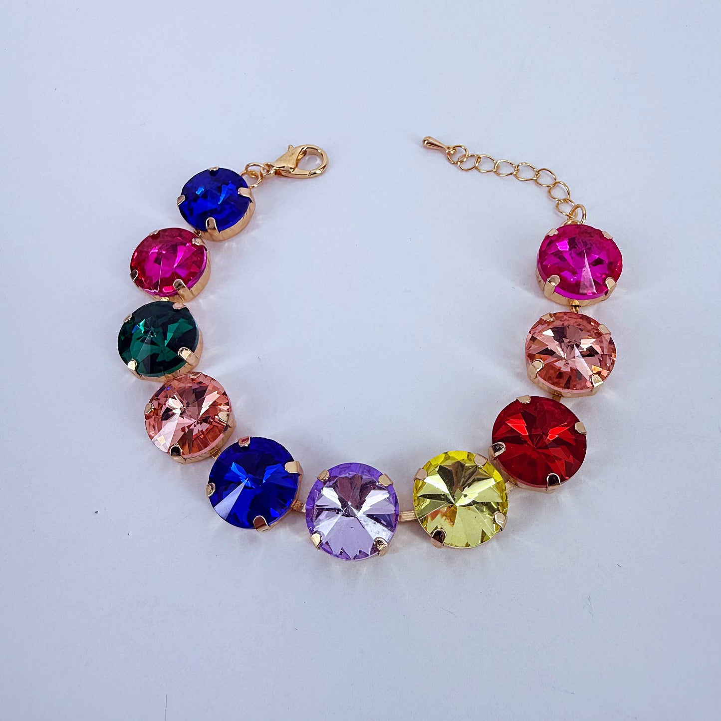 Gold Finish Multicolor Round Stones Bracelet