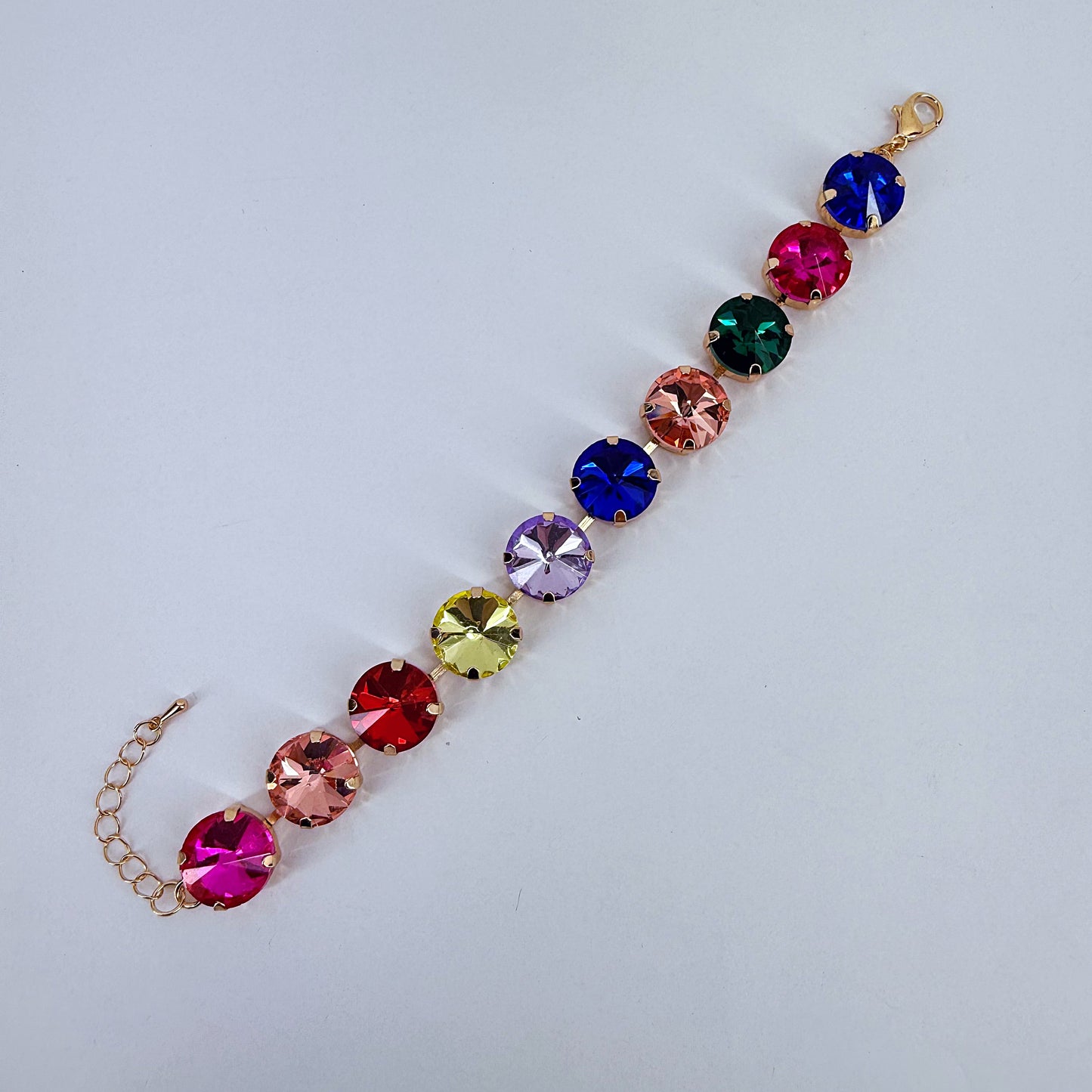 Gold Finish Multicolor Round Stones Bracelet