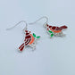 Silver finish Clear Epoxy Red Cardinal Bird Earrings