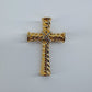 Corrugated Cross Brooch with Rhinestones