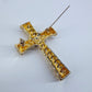 Corrugated Cross Brooch with Rhinestones