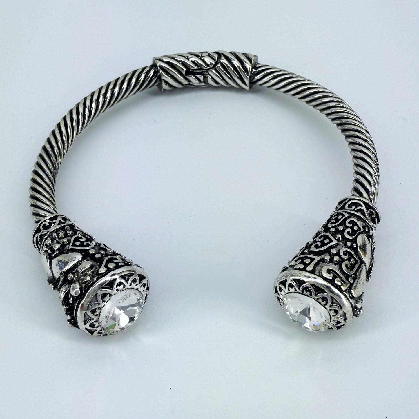Cable Style Bangle Bracelet with Rhinestone