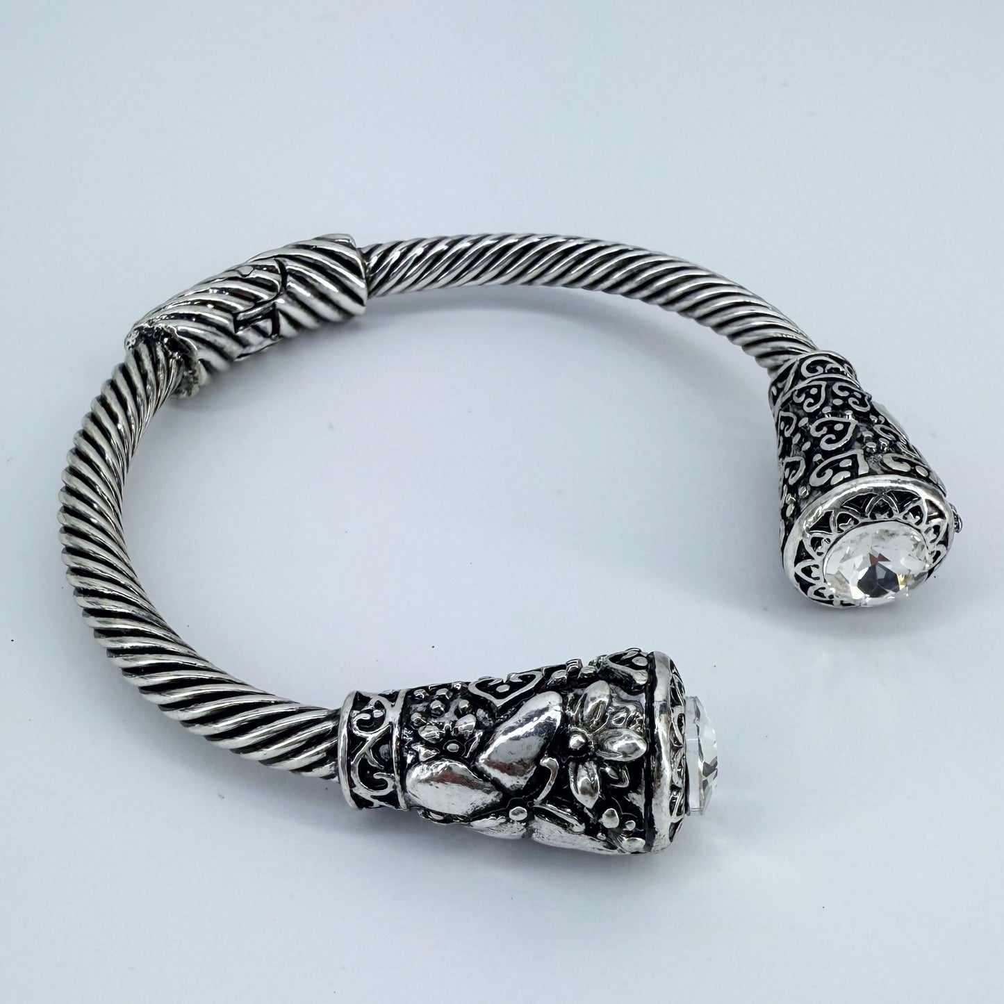 Cable Style Bangle Bracelet with Rhinestone