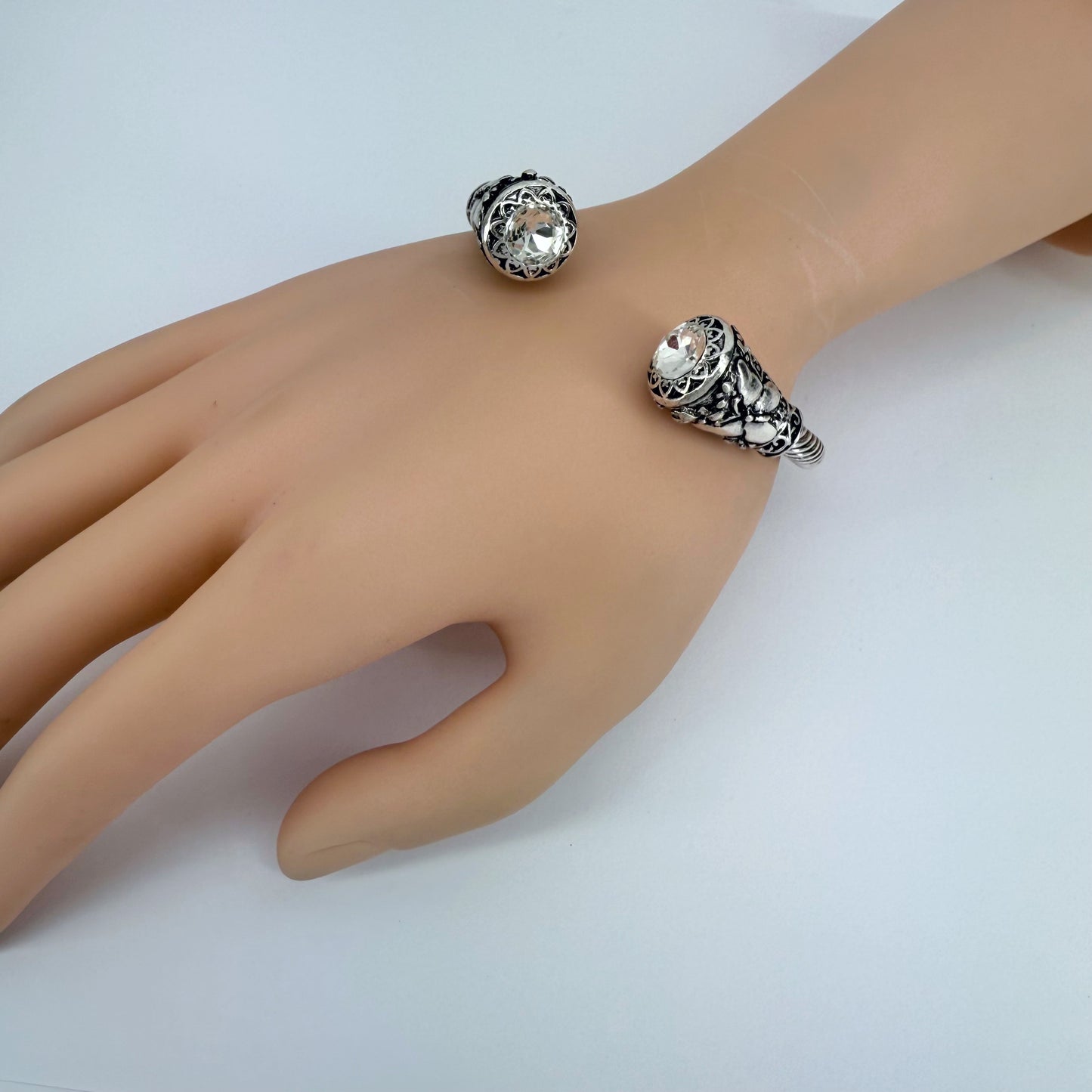 Cable Style Bangle Bracelet with Rhinestone