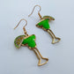Gold Finish Green Margarita Drink Fun Earrings
