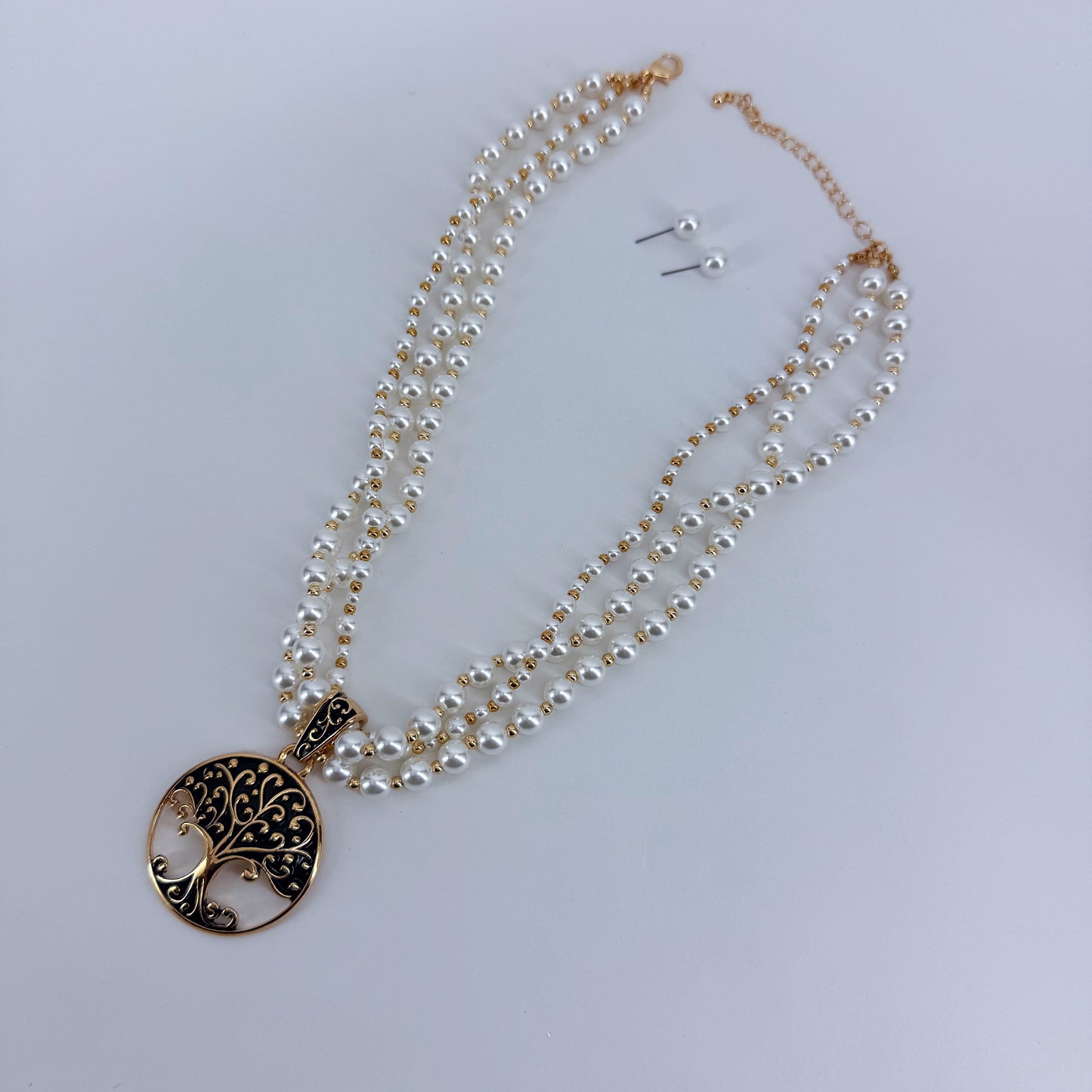 Gold Finish Multi Layer Pearl Neclace Tree of Life Pendant