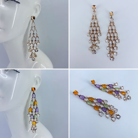 Long Multicolor or Clear Bohemian Tassel Earrings
