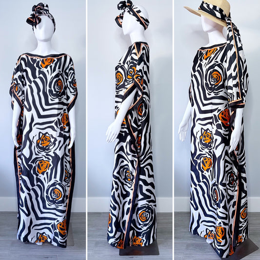 Zebra Print with Orange Rose Kaftan Dress Moo Moo