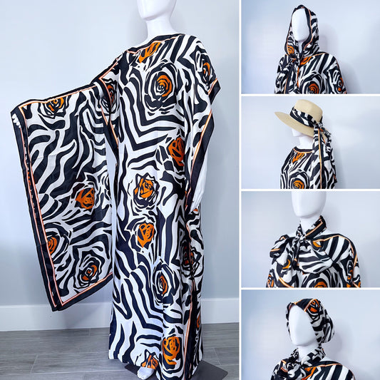 Zebra Print with Orange Rose Kaftan Dress Moo Moo