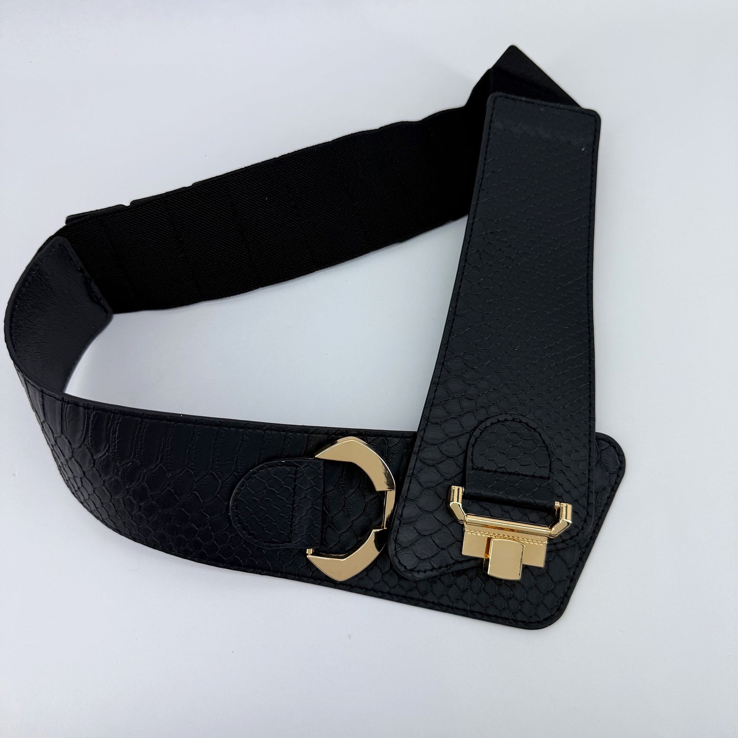Black Stretchable Belt Leatherette Style