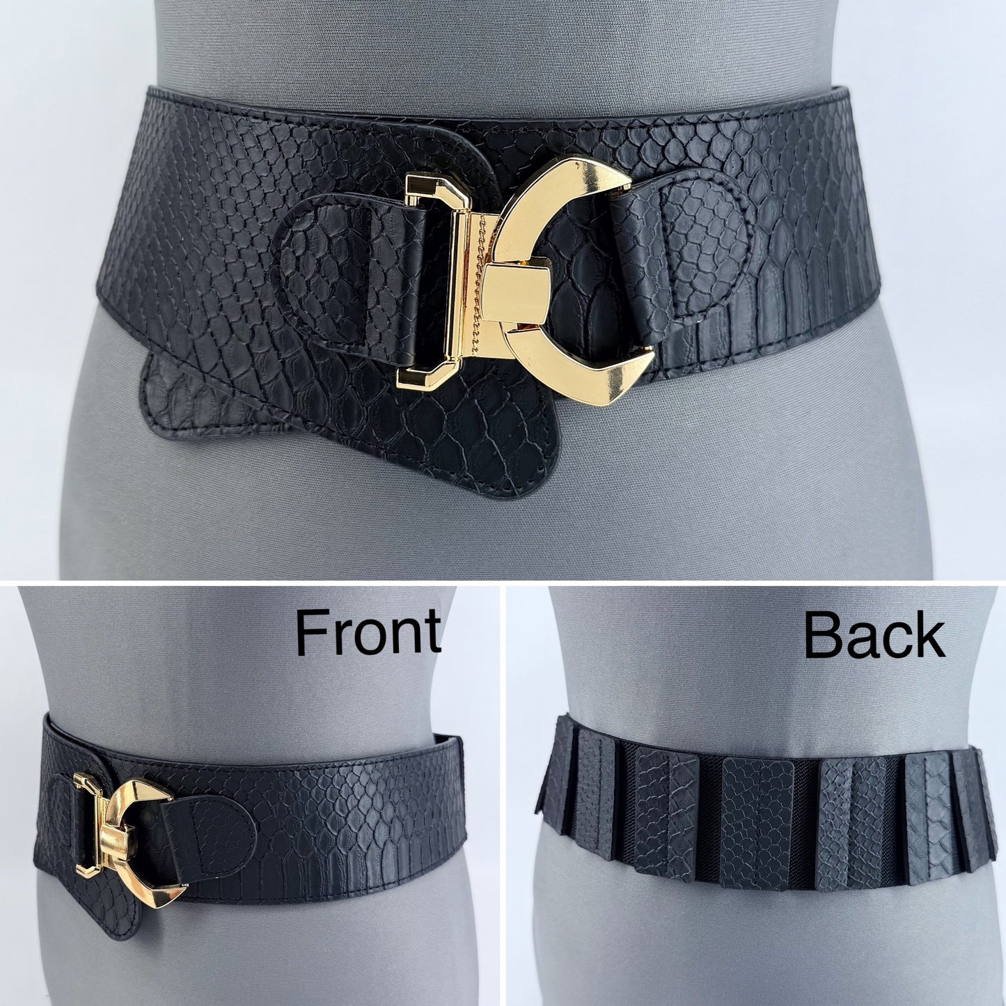 Black Stretchable Belt Leatherette Style